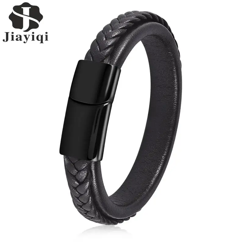 Jiayiqi Punk Men Jewelry Braided Leather Bracelet Stainless Steel Magnetic Clasp Fashion Bangles 18.5cm
Jiayiqi Punk Men Jewelry Braided Leather Bracelet Stainless Steel Magnetic Clasp Fashion Bangles 18.5cm