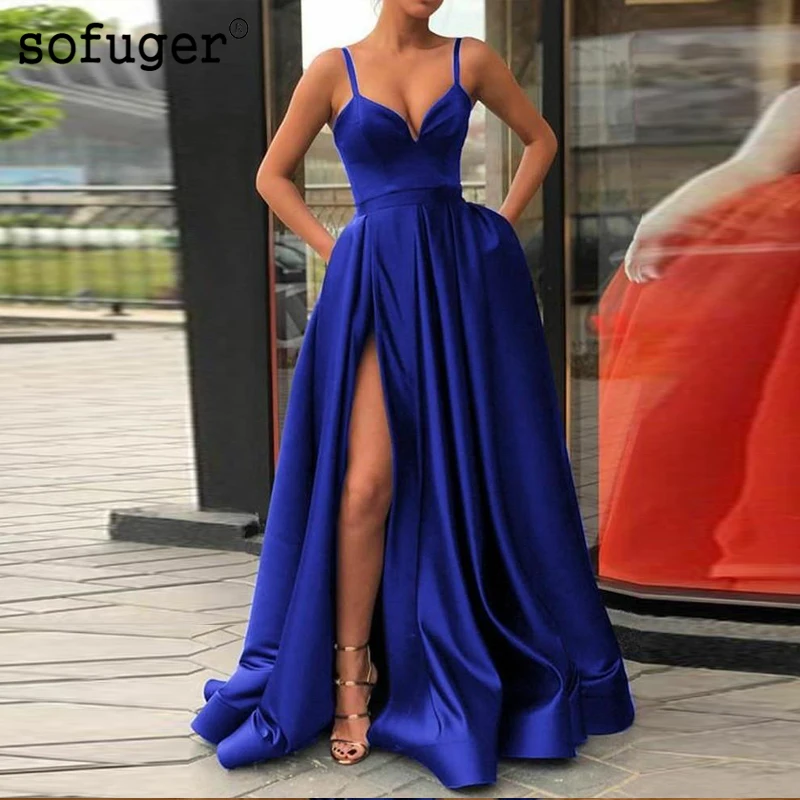 Royal Blue Simple Sexy High Slit A Line Satin Prom Dresses Party Evening Dress Staps Vestidos De Festa
Royal Blue Simple Sexy High Slit A Line Satin Prom Dresses Party Evening Dress Staps Vestidos De Festa