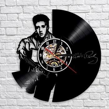 Vinyl Record Wall Clock Modern Design Music Theme Hanging The King Of Rock Elvis Presley Clocks Wall Watch Home Decor Silent