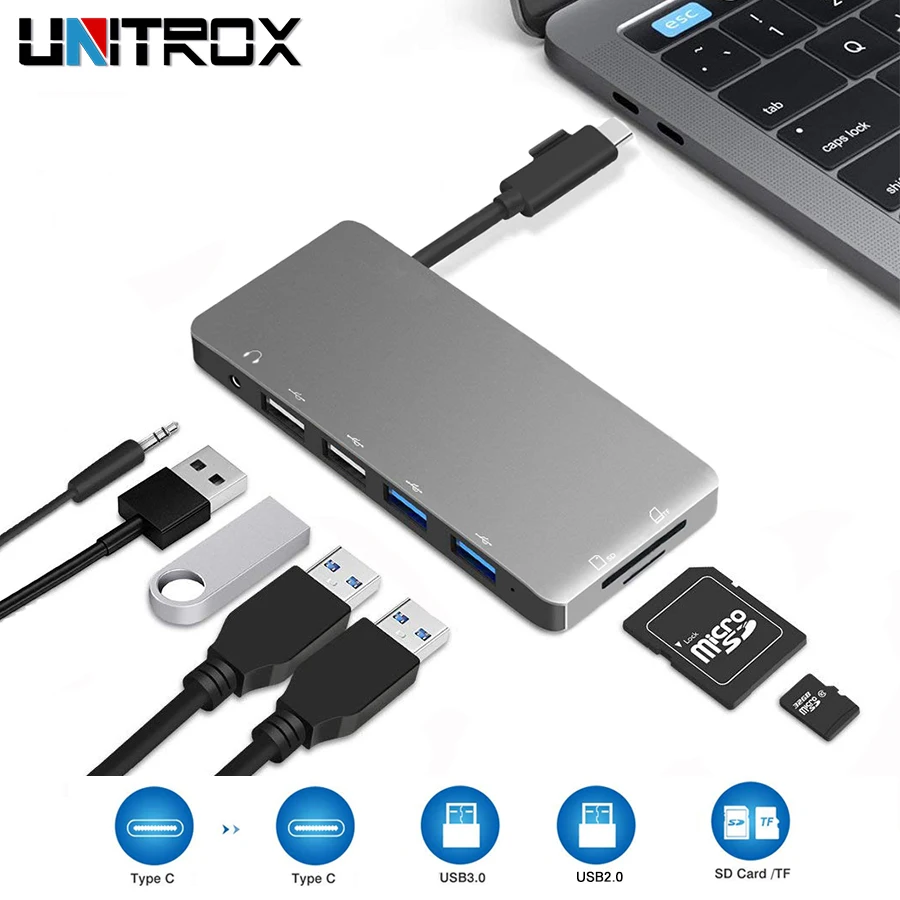7 in 1 USB-C 2.0*2 Type-C HUB Port 4K to USB 3.0*2 For Lightning To Audio/Mic Port 3.5mm Jack Adapter With SD/TF Card Reader HUB
7 in 1 USB-C 2.0*2 Type-C HUB Port 4K to USB 3.0*2 For Lightning To Audio/Mic Port 3.5mm Jack Adapter With SD/TF Card Reader HUB
