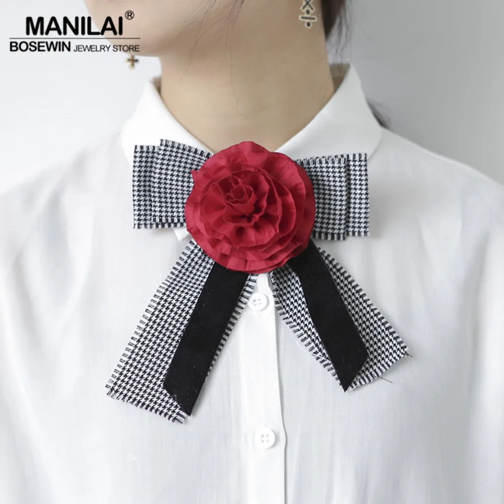 MANILAI Bohemia Roses Flowers Big Butterfly Fabric Bowknot Brooches Women Statement Tie Collar Brooch Pins Fashion Jewelry | Украшения и