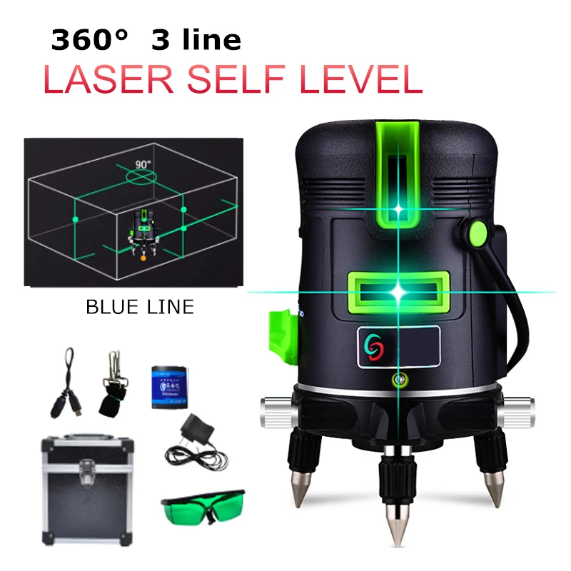 3 Lines Self Leveling Automatic Vertical Horizontal 360 Degree Blue Cross Lines Laser Level Outdoor/Indoor DIY Home Decor Tools
3 Lines Self Leveling Automatic Vertical Horizontal 360 Degree Blue Cross Lines Laser Level Outdoor/Indoor DIY Home Decor Tools
