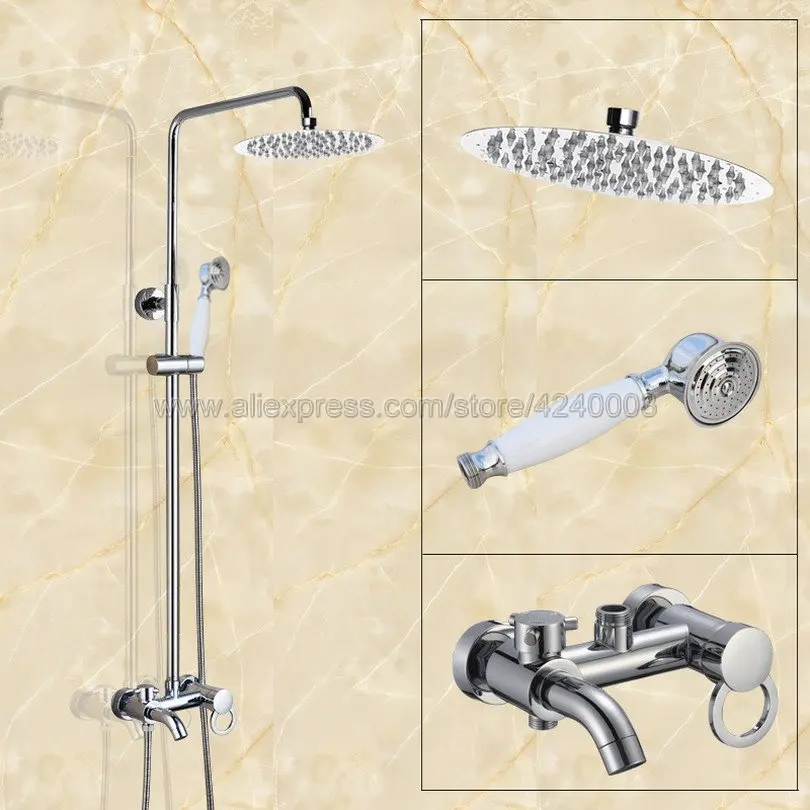 

New Modern Chrome 8"Round Rainfall Shower Set Tub Mixer Faucet Wall Mounted Tap With Hand Sprayer Krs333
