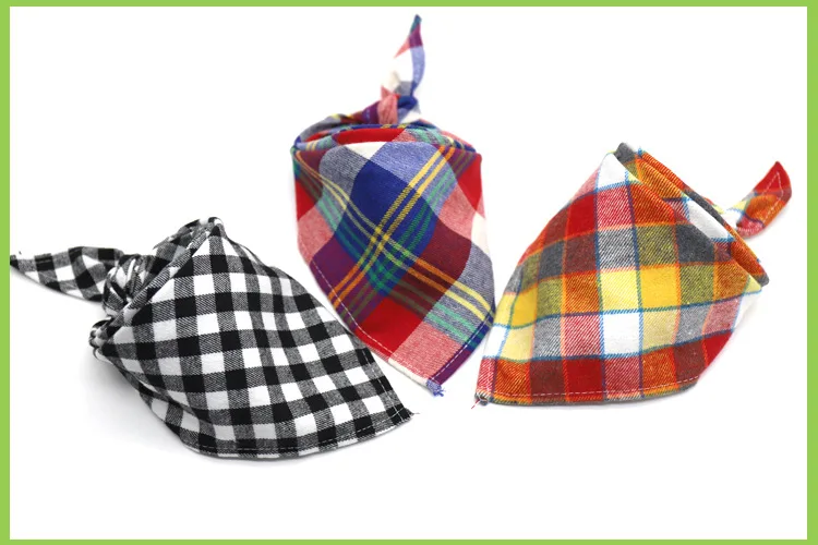 Tartan - Dog Bandana Cotton Plaid Pet Scarf Bow ties Collar Square Triangular bandanas