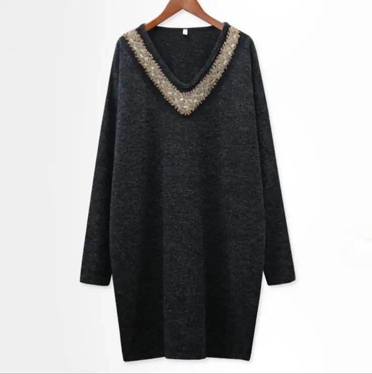 Autumn and winter ladies women's clothing plus-size long sleeve loose fashion beading patchwork Big yards sweater dresses Y065
Autumn and winter ladies women's clothing plus-size long sleeve loose fashion beading patchwork Big yards sweater dresses Y065