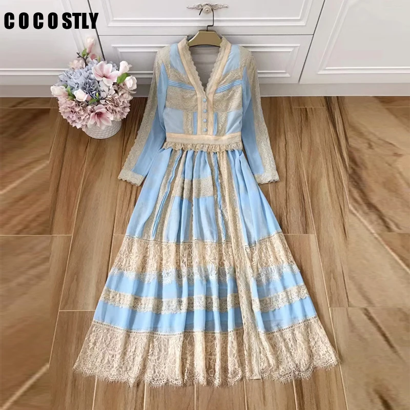 New Sexy Designer Women's Dress Sexy Deep V-neck Lace Patchwork Long Sleeve Long Maxi Dress Robe Femme Vestidos Dress
New Sexy Designer Women's Dress Sexy Deep V-neck Lace Patchwork Long Sleeve Long Maxi Dress Robe Femme Vestidos Dress