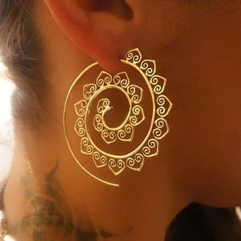 

Large Spirals Hoop Earrings Gypsy Tribal Ethnic Big Swirl Earrings for Women Gifts Exaggerated Statement Party Jewelry Z5E634