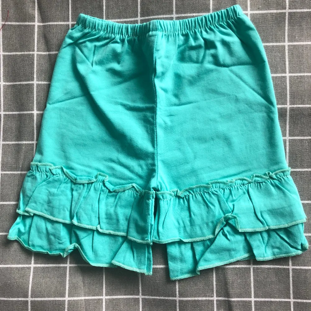 

sample sell! solid mint girls lycra fabric boutique shorts knit cotton children toddler solid color kids clothing ruffle shorts
