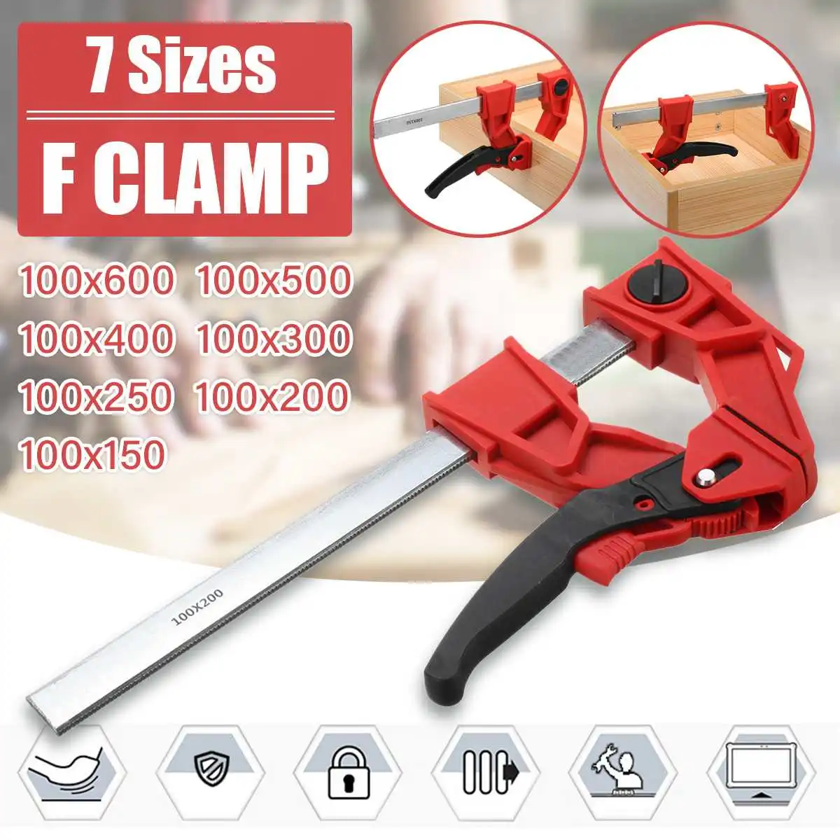 100x600mm F Clamp Heavy Duty Quick Ratchet Release Speed Squeeze Adjustable Clamp for Woodworking DIY Carpentry Gadgets Tools
100x600mm F Clamp Heavy Duty Quick Ratchet Release Speed Squeeze Adjustable Clamp for Woodworking DIY Carpentry Gadgets Tools