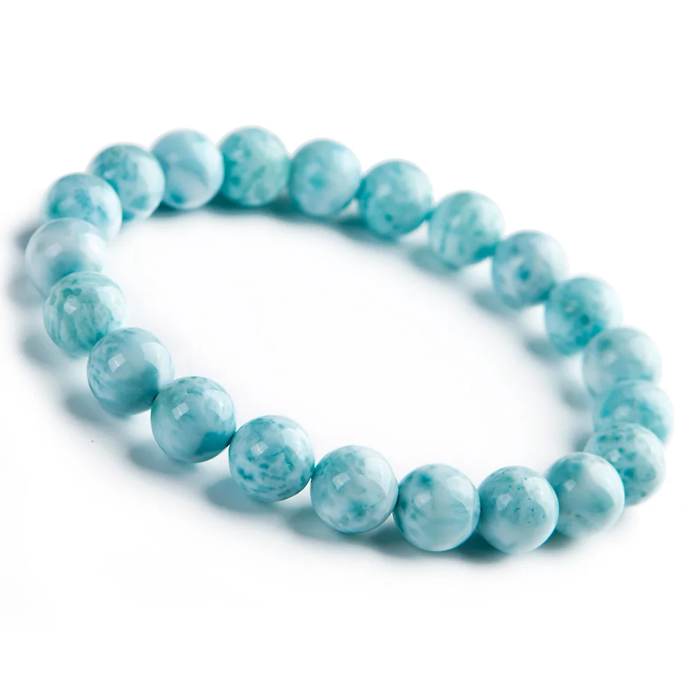 

Natural Blue Larimar Gemstone 9mm Round Beads Bracelet Stretch From Dominica AAAAAA