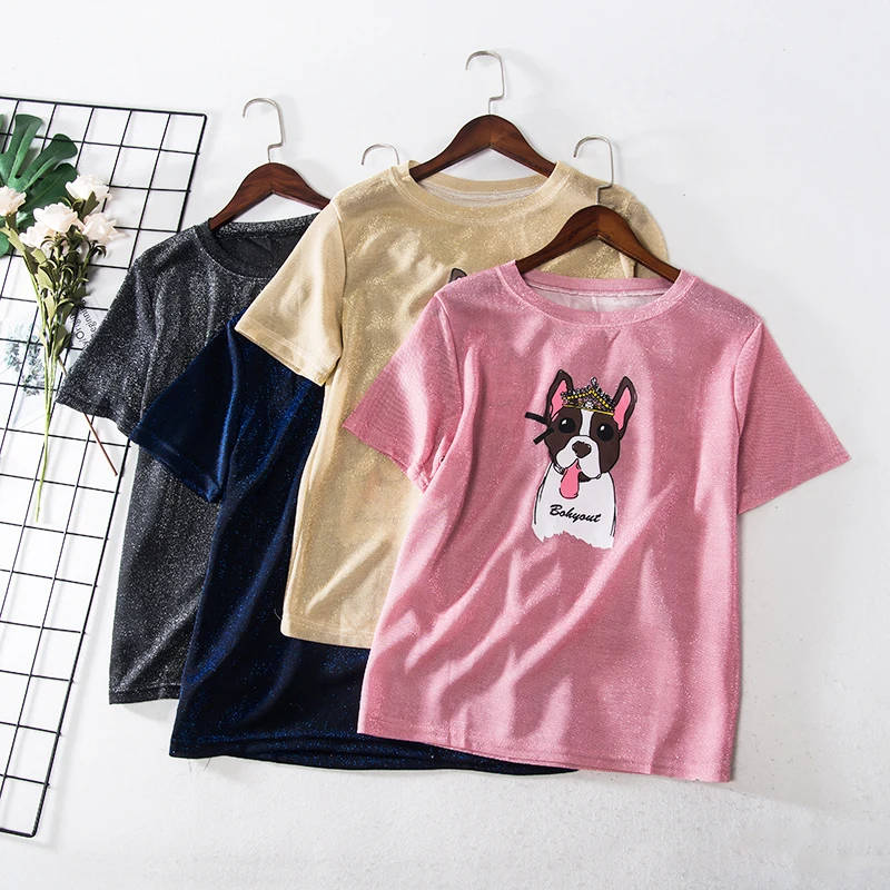 Bright silk short-sleeved t-shirt female cute cartoon dog printing Korean version of loose students ulzzang wild caual clothing
Bright silk short-sleeved t-shirt female cute cartoon dog printing Korean version of loose students ulzzang wild caual clothing