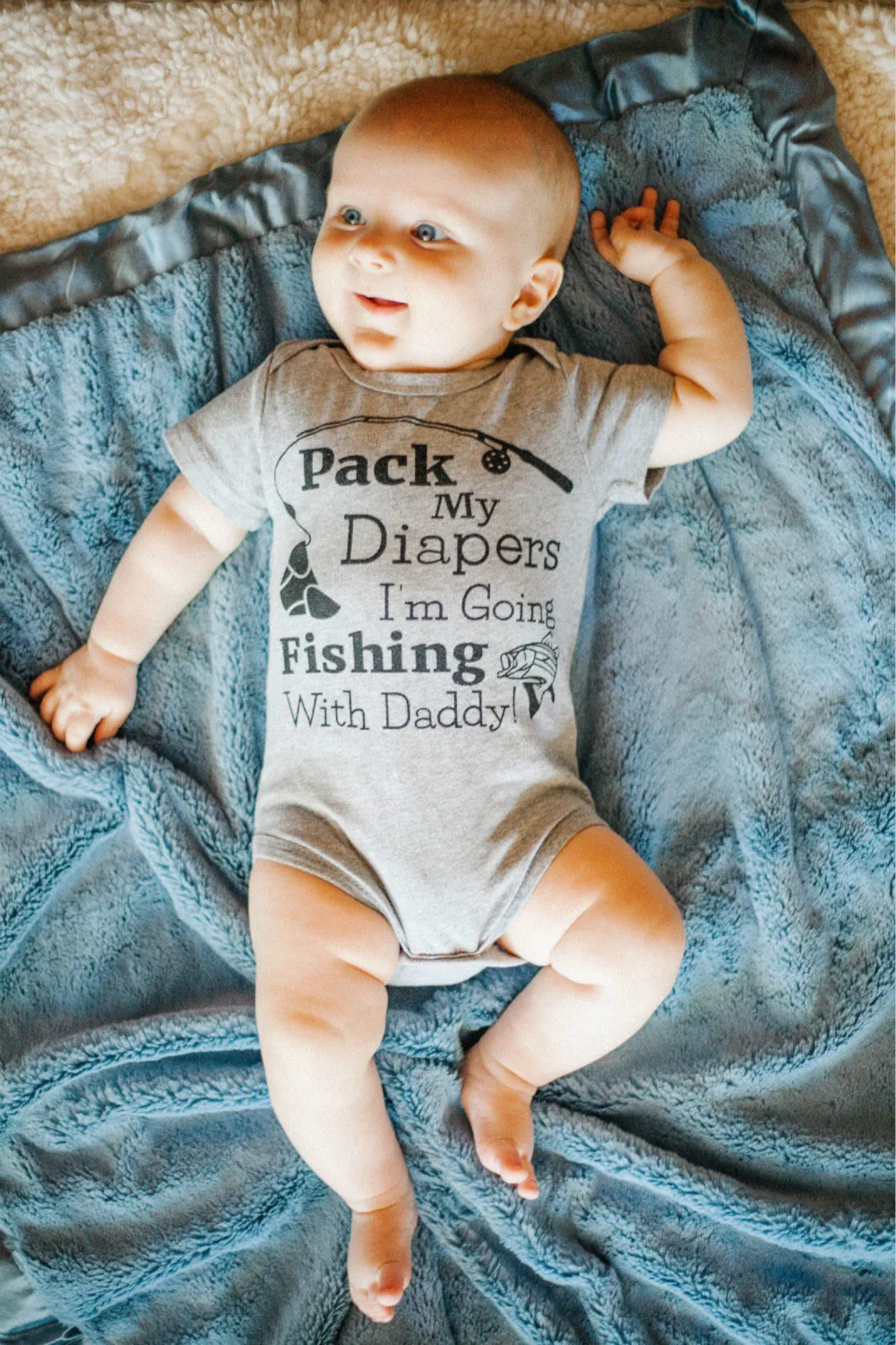 

2020 Newborn Baby Girl Boy Short Sleeve I Am Going Fishing with Daddy Letter Printed Romper Jumpsuit Outfits