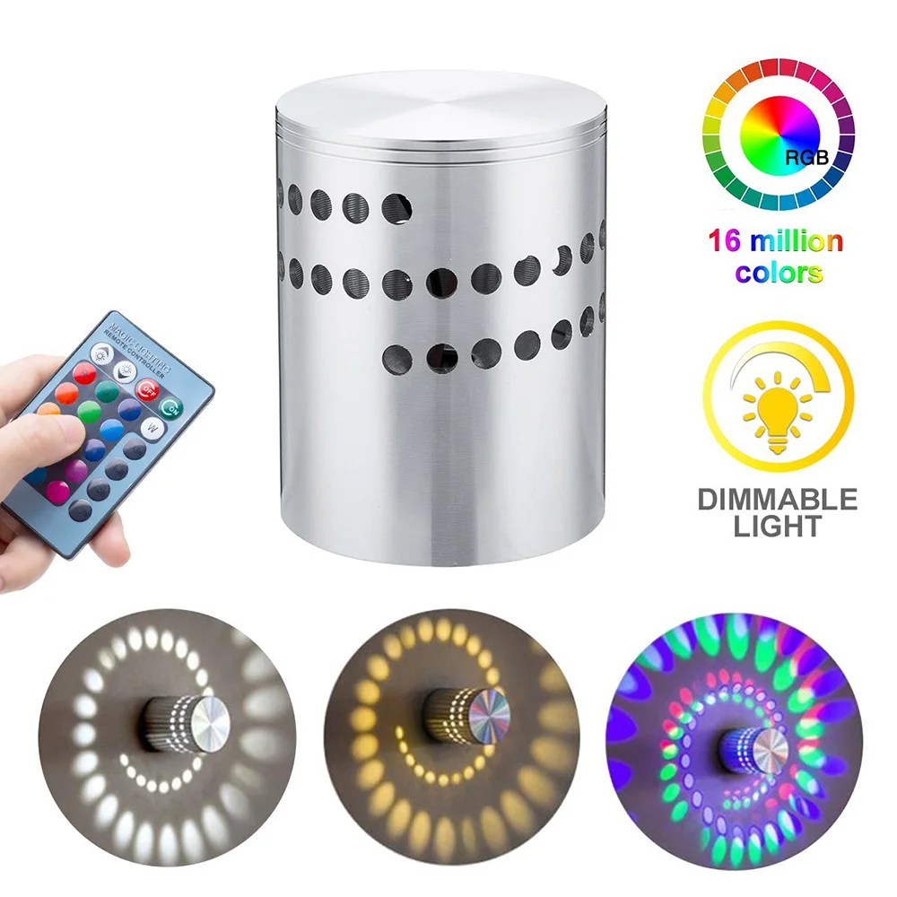 RGB Spiral Led Wall Lamp 3W Dimmable Remote Control Mini Light 16 Colors Kids Party Hotel Cafe | Лампы и освещение