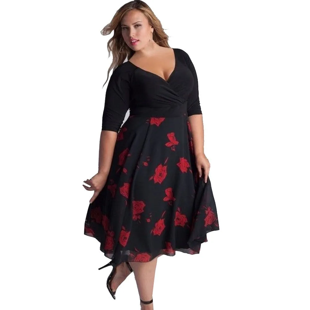 Plus Size 5XL V Neck Dress Women Floral Printed Half Sleeve Evening Party Dress Vintage Womwn Dress Summer Vestidos #H20
Plus Size 5XL V Neck Dress Women Floral Printed Half Sleeve Evening Party Dress Vintage Womwn Dress Summer Vestidos #H20
