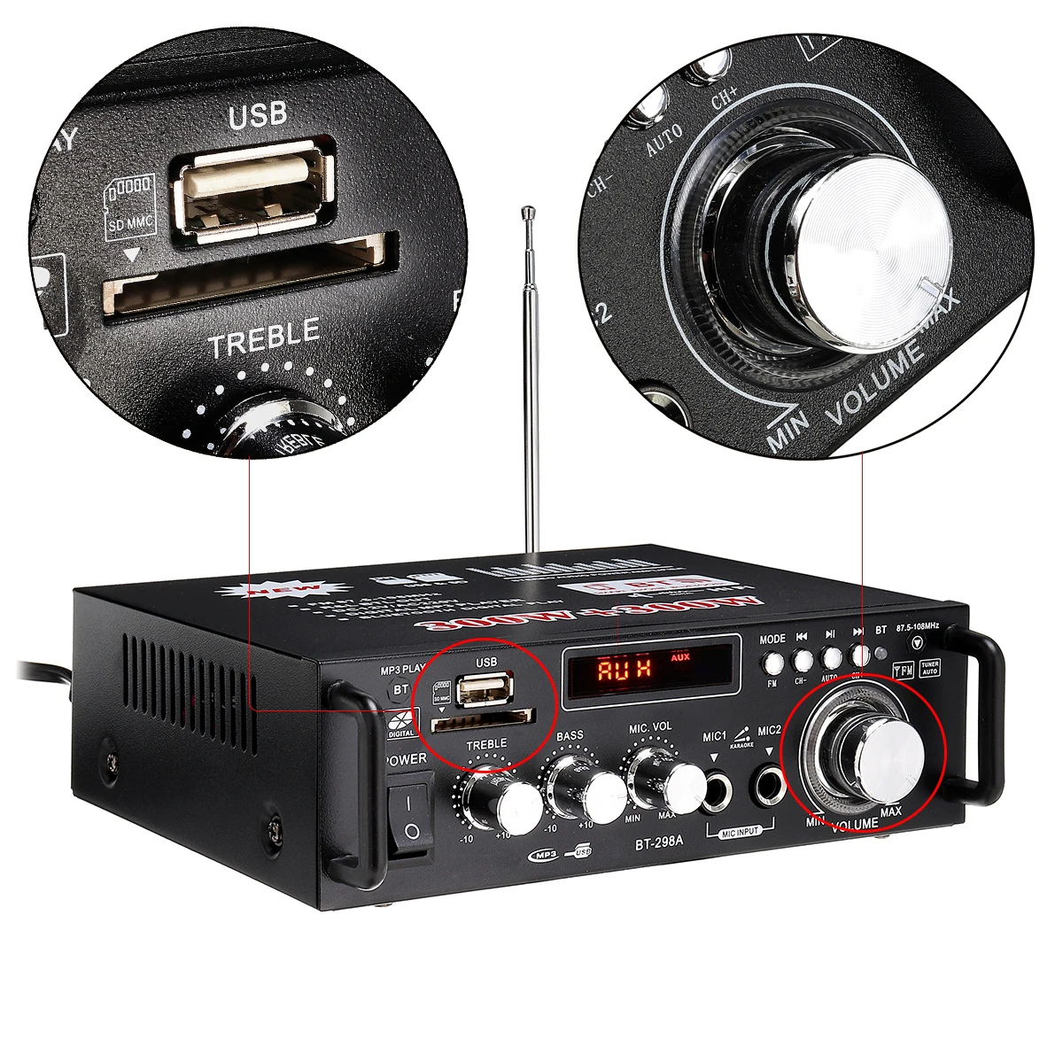 12V 220V FM Transmitter Radio 600W USB Bluetooth Stereo Audio Player Car Home HiFi Subwoofer Powe Amplifier With Remote Control
12V 220V FM Transmitter Radio 600W USB Bluetooth Stereo Audio Player Car Home HiFi Subwoofer Powe Amplifier With Remote Control