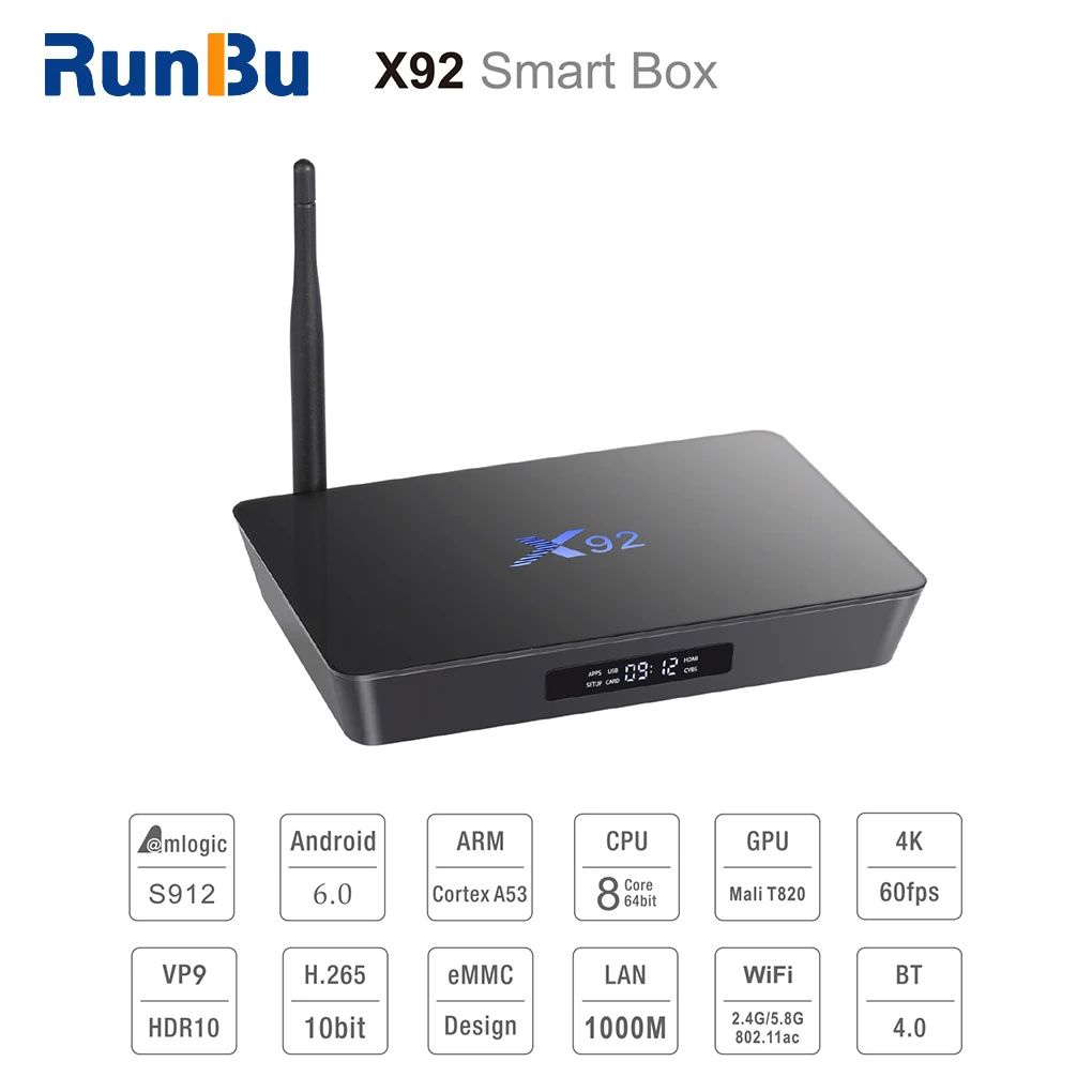 

2GB/3GB 16GB/32GB X92 Amlogic S912 For Android 6.0 TV Box Octa Core KD Player 16.1 Fully Loaded 5G Wifi Smart Top TV Box