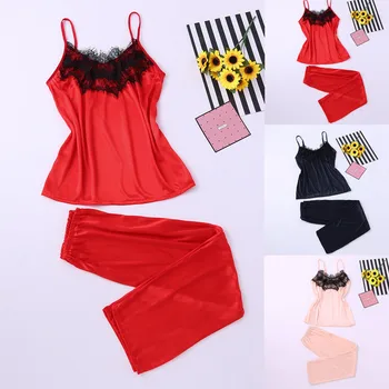 Sexy Lingerie Women 2Pcs Ladies Satin Silk soft and comfortable Sleepwear Babydoll Lingerie Nightdress Pyjamas Suit Mujer L5
Sexy Lingerie Women 2Pcs Ladies Satin Silk soft and comfortable Sleepwear Babydoll Lingerie Nightdress Pyjamas Suit Mujer L5