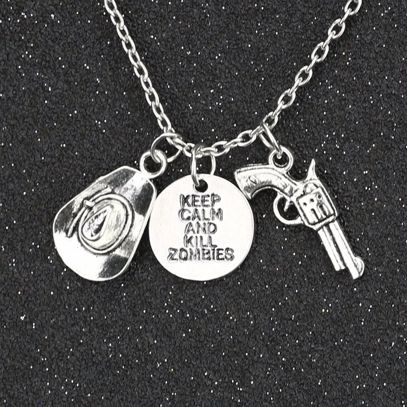 The Walking Dead Necklace Vintage Retro Keep Calm And Kill Zombies Hat Pistol Gun Antique Silver Pendant Movie Wholesale
The Walking Dead Necklace Vintage Retro Keep Calm And Kill Zombies Hat Pistol Gun Antique Silver Pendant Movie Wholesale