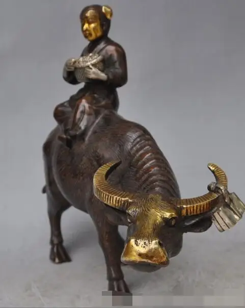 S02854 chinese fengshui Bronze Gilt silver boy lad Ride Bull Cattle Bovine statue B0403
S02854 chinese fengshui Bronze Gilt silver boy lad Ride Bull Cattle Bovine statue B0403