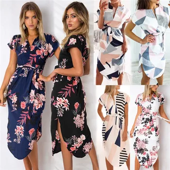 Fashion Print Long Party Dress 2020 New Plus Size Loose Short Sleeve V-Neck Women Summer Dress Casual Beach Vestidos Maxi Robe
Fashion Print Long Party Dress 2020 New Plus Size Loose Short Sleeve V-Neck Women Summer Dress Casual Beach Vestidos Maxi Robe