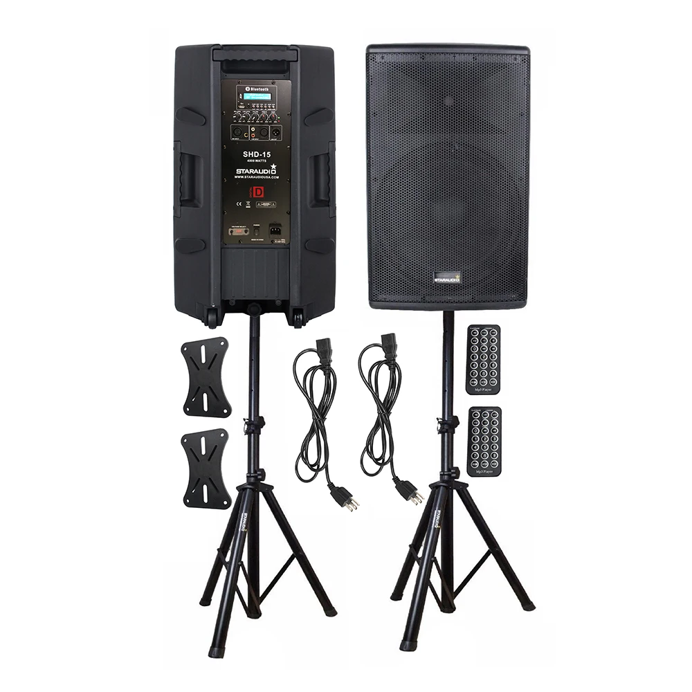 STARAUDIO Dual 15" 4000W Powered Active BT USB Speakers PA DJ Karaoke Stage Party Wedding Club 4-Ohm Audio Speaker Stands SHD-15
STARAUDIO Dual 15" 4000W Powered Active BT USB Speakers PA DJ Karaoke Stage Party Wedding Club 4-Ohm Audio Speaker Stands SHD-15