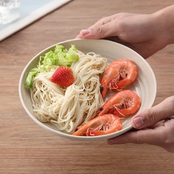 Pure Natural Wheat Straw Plate Dish Multi-function Plastic Food Fruits Dish Dessert Plate Tray Noodles Container