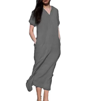 Maxi linen dress women MAXIORILL летнее платье summer autumn Solid V-Neck Short Sleeve Loose T-shirt dress free shipping #3 
Maxi linen dress women MAXIORILL летнее платье summer autumn Solid V-Neck Short Sleeve Loose T-shirt dress free shipping #3