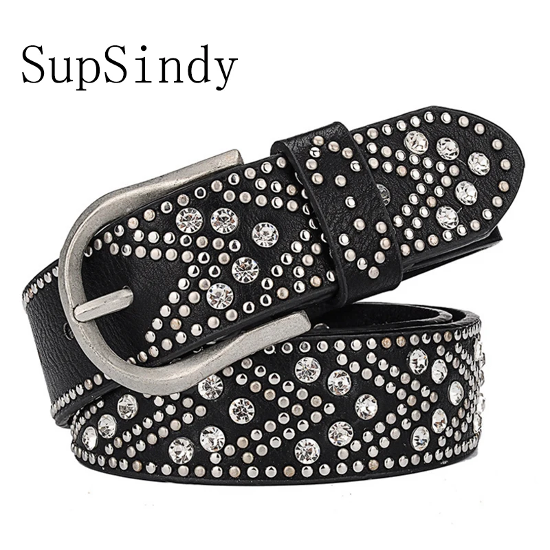 SupSindy New women's belt fashion punk Rhinestone rivets designer brand luxury leather belts for women high quality female belt
SupSindy New women's belt fashion punk Rhinestone rivets designer brand luxury leather belts for women high quality female belt