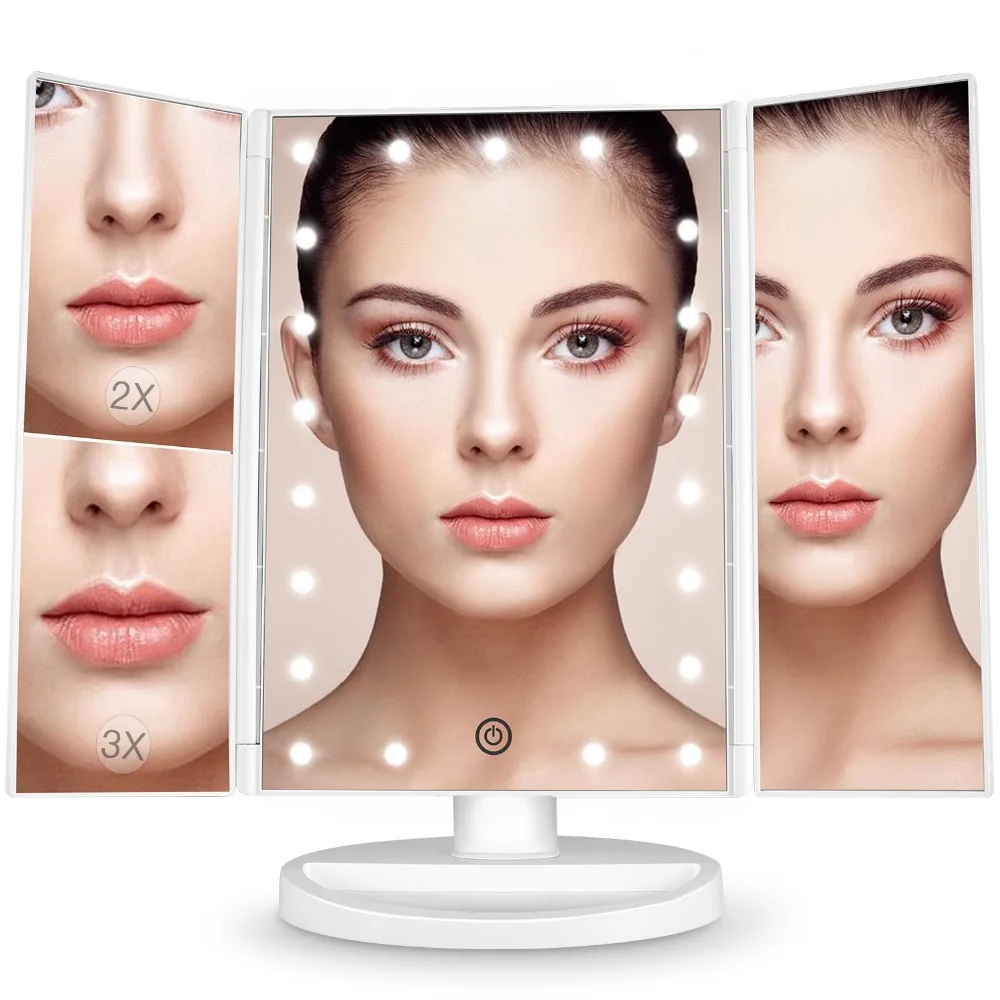 LED Touch Screen 21 Light Makeup Mirror Table Desktop Makeup 2X/3X Magnifying Mirrors Vanity 3 Folding Adjustable Mirror
LED Touch Screen 21 Light Makeup Mirror Table Desktop Makeup 2X/3X Magnifying Mirrors Vanity 3 Folding Adjustable Mirror