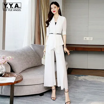 Summer Business Women Work Irregular Cape Long Coat Wide Leg Pants Outfits Suit Chiffon Office Ladies Suits Sashes Conjunto Set
Summer Business Women Work Irregular Cape Long Coat Wide Leg Pants Outfits Suit Chiffon Office Ladies Suits Sashes Conjunto Set