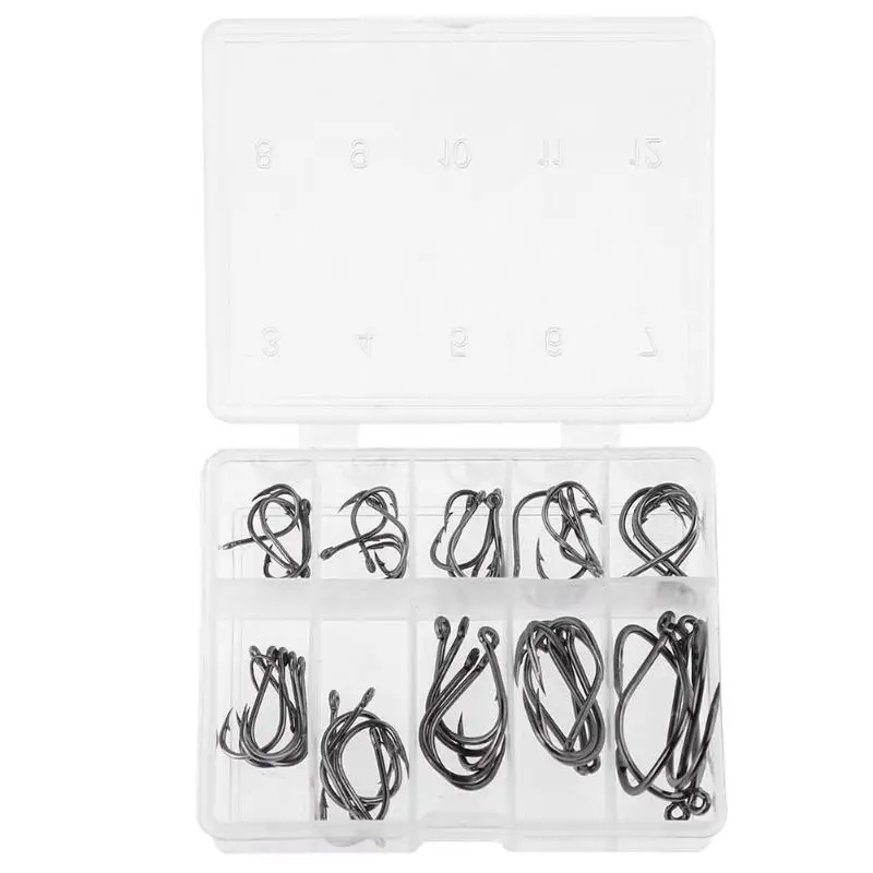 50pcs/set No.3-12 10 Types of Fishing Hooks Black Nickel Fishing Hooks with Transparent Plastic Box Fishing Tackle Accessories
50pcs/set No.3-12 10 Types of Fishing Hooks Black Nickel Fishing Hooks with Transparent Plastic Box Fishing Tackle Accessories
