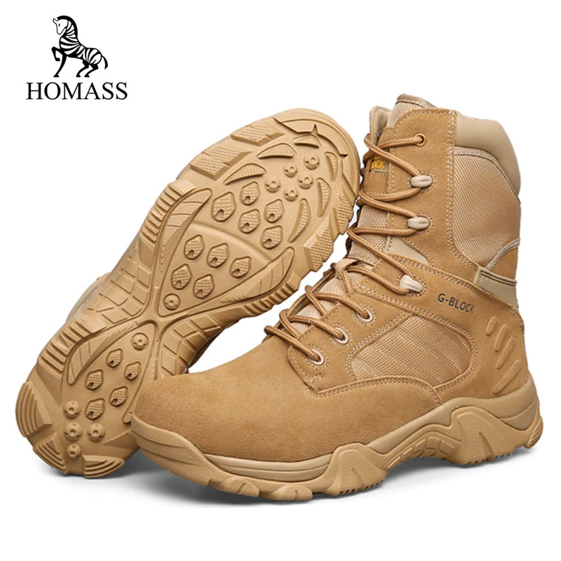 

HOMASS Big Size Men's High-top Casual Shoes Outdoor Satety Shoes Combat Army Boots Botas Genuine Cow Suede Non-slip Desert Boots