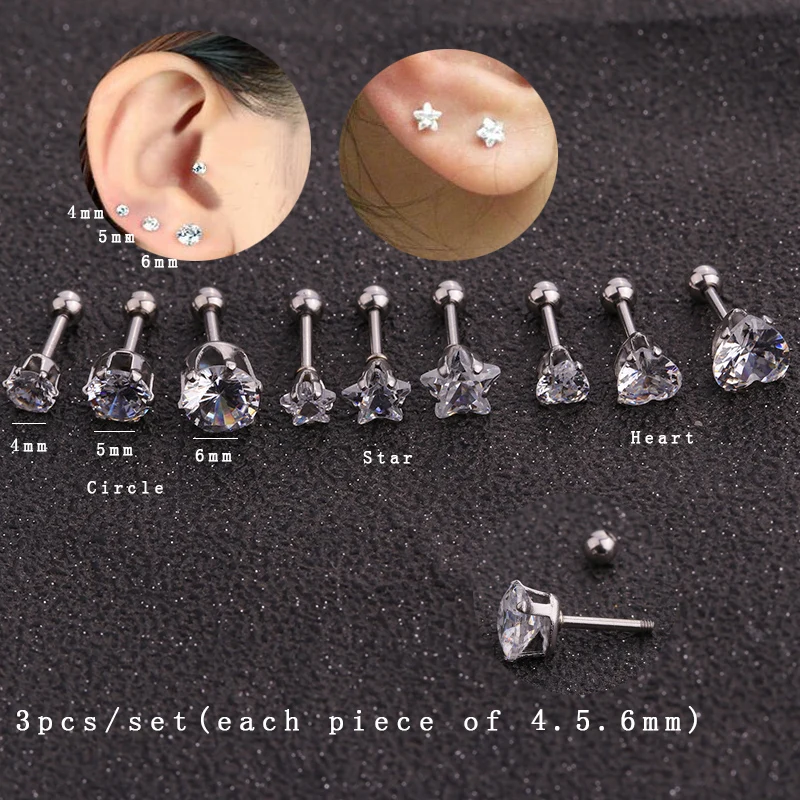 Sellsets 4/5/6mm Crystal Zircon Stud Earrings Tragus Ear Cartilage Piercing 316L Surgical Steel Body Jewelry Helix Piercing
Sellsets 4/5/6mm Crystal Zircon Stud Earrings Tragus Ear Cartilage Piercing 316L Surgical Steel Body Jewelry Helix Piercing