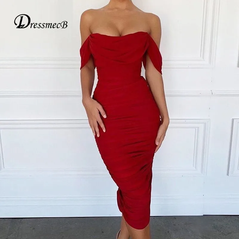 DRESSMECB Off The Shoulder Midi Dress Mesh Wrap Backless Sheath Women Dress Elegant Solid Ladies Dress For Party Vestidos
DRESSMECB Off The Shoulder Midi Dress Mesh Wrap Backless Sheath Women Dress Elegant Solid Ladies Dress For Party Vestidos
