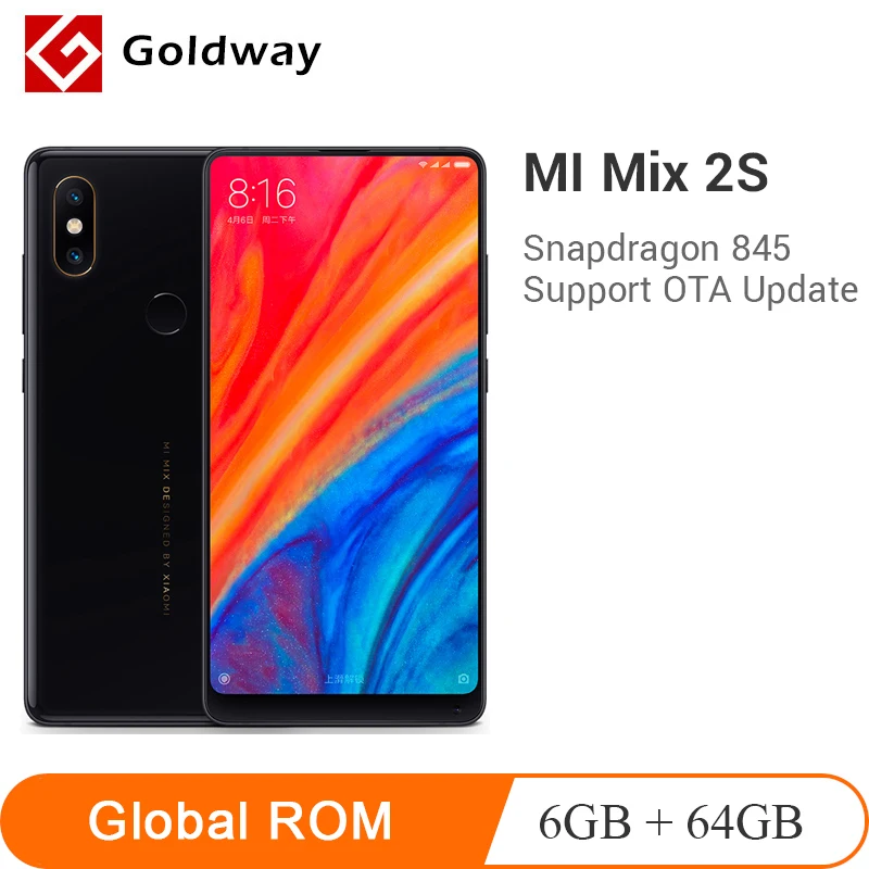

Original Xiaomi Mi Mix 2S 6GB 64GB Snapdragon 845 Octa Core Mobile Phone 5.99" Full Screen AI Dual PD 12.0MP Camera 3400mAh