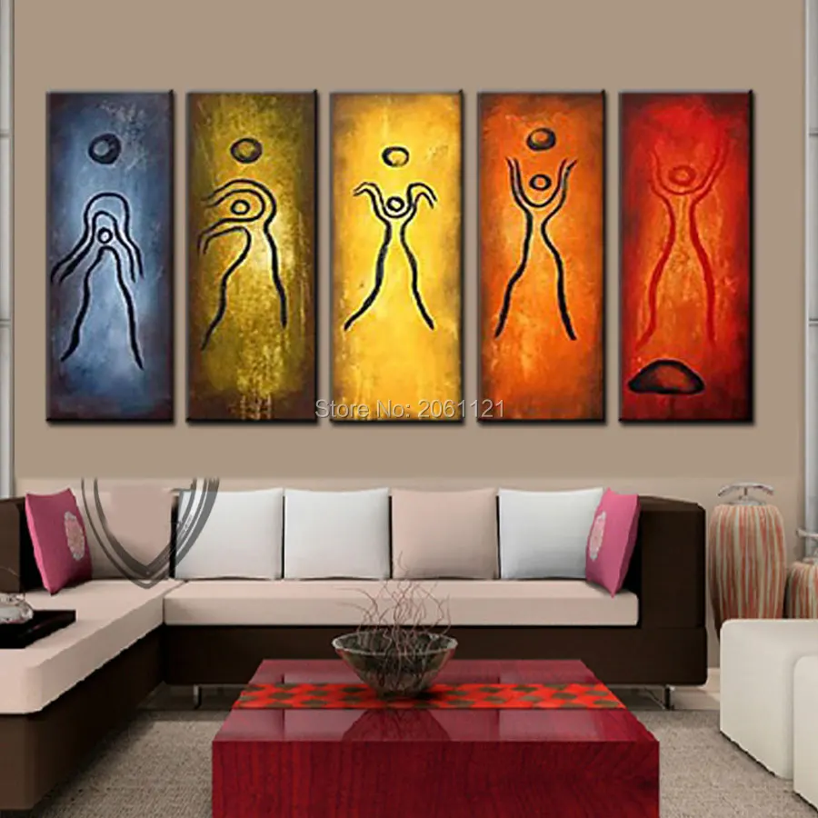 

Hand painted figures Oil Paintings Modern Abstract 5 Pcs Wall Art Canvas Decor Picture Set sports life of basket ball player