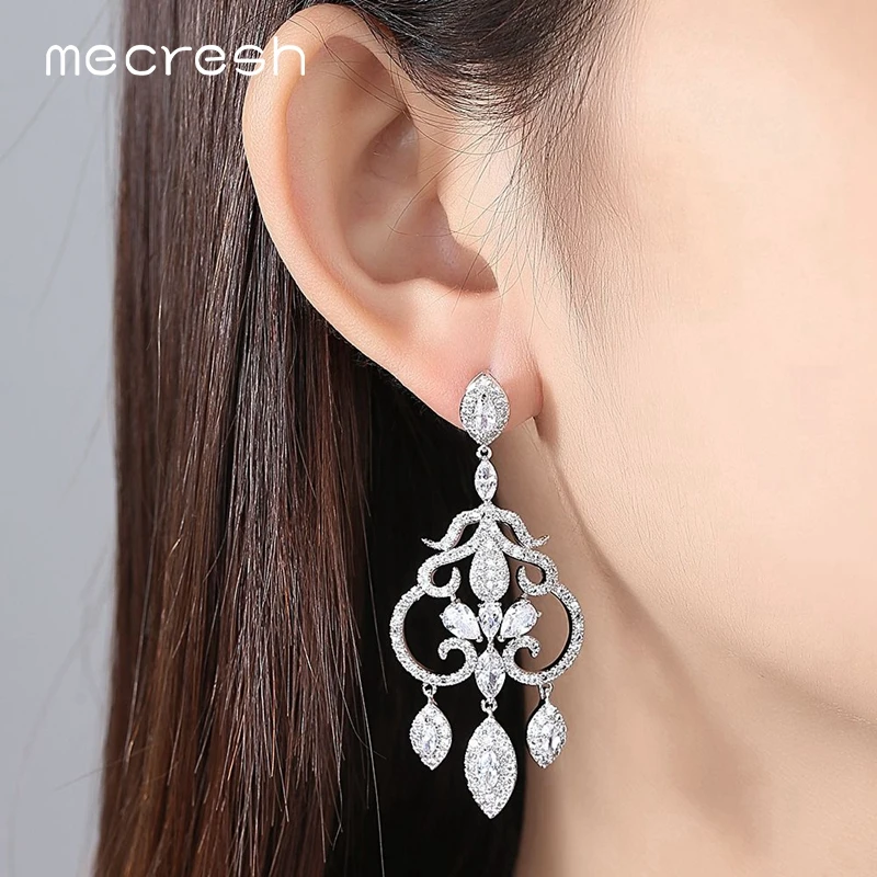 Mecresh Brand Design Bridal Chandelier Long Dangle Earrings 2022 White Gold Color CZ Wedding Party Earrings for Women MEH1074
Mecresh Brand Design Bridal Chandelier Long Dangle Earrings 2022 White Gold Color CZ Wedding Party Earrings for Women MEH1074