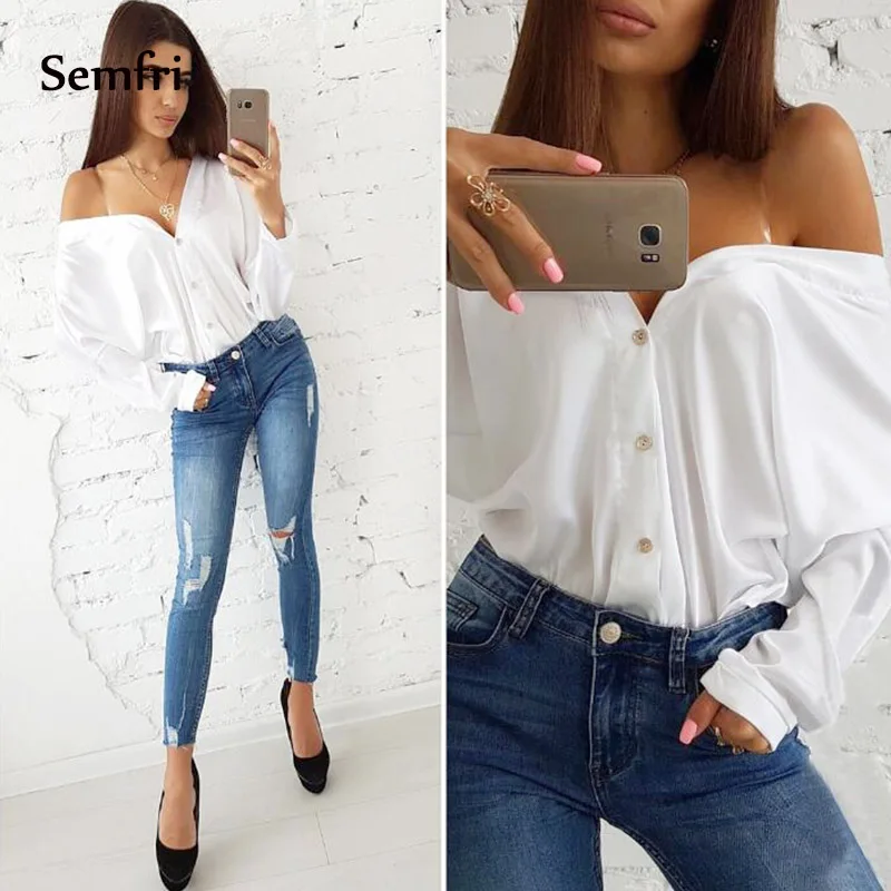 Semfri Summer and Autumn off shoulder top Sexy V Neck Women Blouse Solid Color with Open Shoulders Shirt Women Long Sleeve Top
Semfri Summer and Autumn off shoulder top Sexy V Neck Women Blouse Solid Color with Open Shoulders Shirt Women Long Sleeve Top