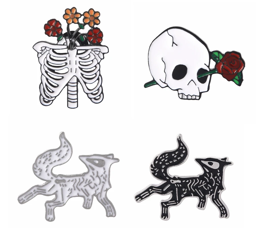 4 Styles Punk Skeleton sad skull Flower Enamel Pins black and white Fox crack skeleton Brooches Badges Fashion Jewelry Gifts
4 Styles Punk Skeleton sad skull Flower Enamel Pins black and white Fox crack skeleton Brooches Badges Fashion Jewelry Gifts