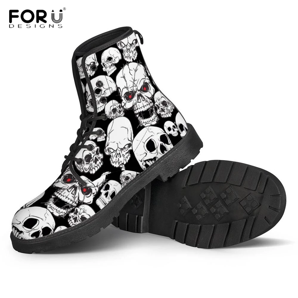 FORUDESIGNS 3D Punk Skull Head/Skeleton Printing Boots for Woman Leather Round Toe Female Boots Lace Up Motorcycle Botas Mujer
FORUDESIGNS 3D Punk Skull Head/Skeleton Printing Boots for Woman Leather Round Toe Female Boots Lace Up Motorcycle Botas Mujer