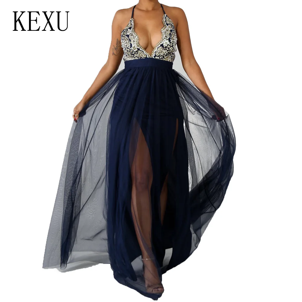 KEXU Sexy Deep V Neck Sleeveless Mesh Maxi Dresses Elegant Open Back Hollow Out Summer Dress Women Party Robe Taille Femme
KEXU Sexy Deep V Neck Sleeveless Mesh Maxi Dresses Elegant Open Back Hollow Out Summer Dress Women Party Robe Taille Femme