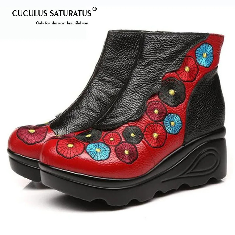 Cuculus Original Handmade Flower Genuine Leather Boots Women Shoes Wedge High Heel Boots Plus Velvet Winter Women Boots 1833
Cuculus Original Handmade Flower Genuine Leather Boots Women Shoes Wedge High Heel Boots Plus Velvet Winter Women Boots 1833