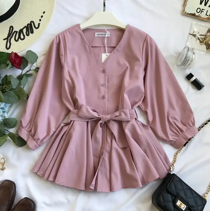 Women's autumn winter long sleeve v neck shirt female high waist single-breasted belt Shirt Blouse TB403
Women's autumn winter long sleeve v neck shirt female high waist single-breasted belt Shirt Blouse TB403