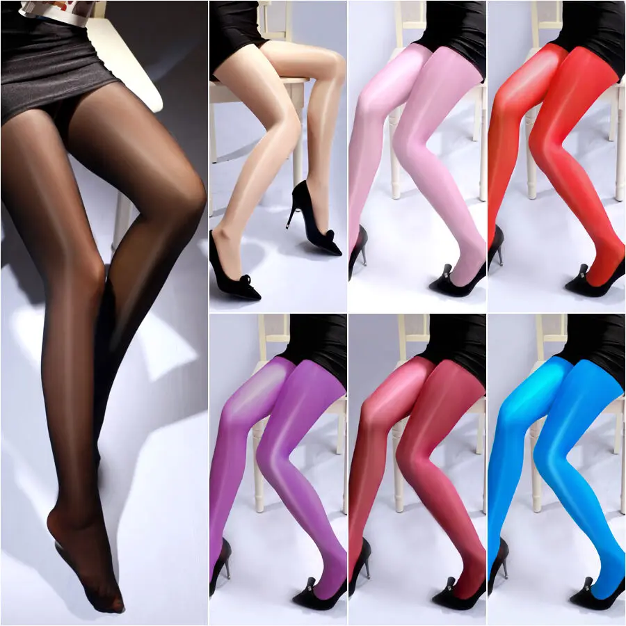 

Oil Shine Glossy Sexy Tights Women High Waist Open Crotch Pantyhose Tights Stockings Women Black Skin Color