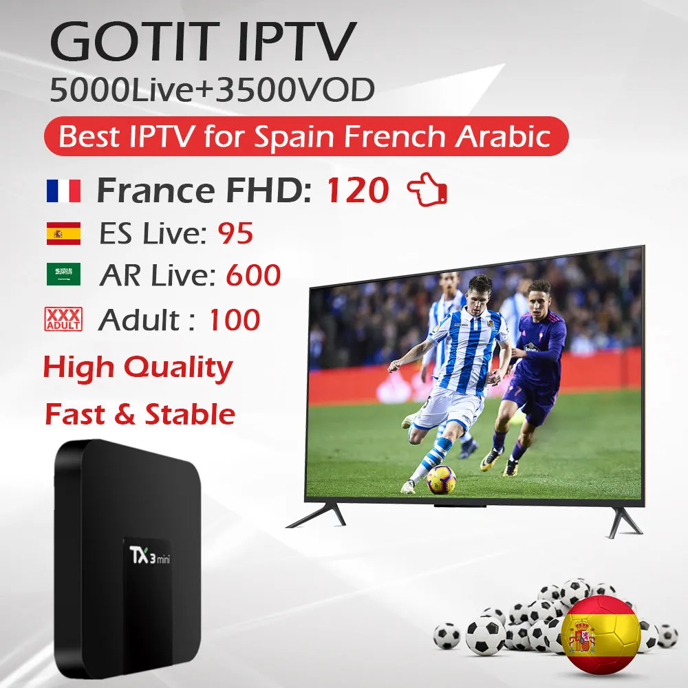 Spain IPTV French Arabic IPTV KING IPTV Adult Channels+TX3 Mini Android TV Box Amlogic S905W 2G/16G Wifi 4K DLAN Set Top Box
Spain IPTV French Arabic IPTV KING IPTV Adult Channels+TX3 Mini Android TV Box Amlogic S905W 2G/16G Wifi 4K DLAN Set Top Box