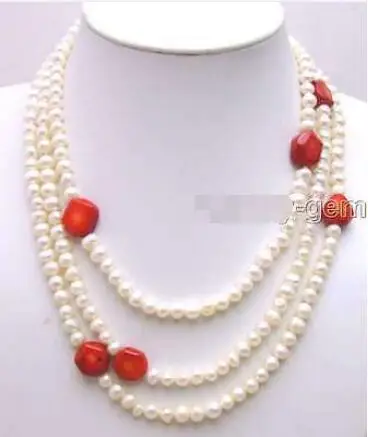 Free Shipping>>new hot SALE Long 60" Natural white 6-7mm pearl &Natural Baroque Red Coral Necklace-5753
Free Shipping>>new hot SALE Long 60" Natural white 6-7mm pearl &Natural Baroque Red Coral Necklace-5753