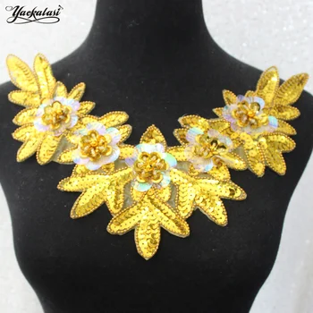 YACKALASI 5 Pcs/Lot Gold Sequined Flower Lace Collar Appliques Embroidery Beading 3D Patches Costume Accessories V-neck 37*22cm
YACKALASI 5 Pcs/Lot Gold Sequined Flower Lace Collar Appliques Embroidery Beading 3D Patches Costume Accessories V-neck 37*22cm