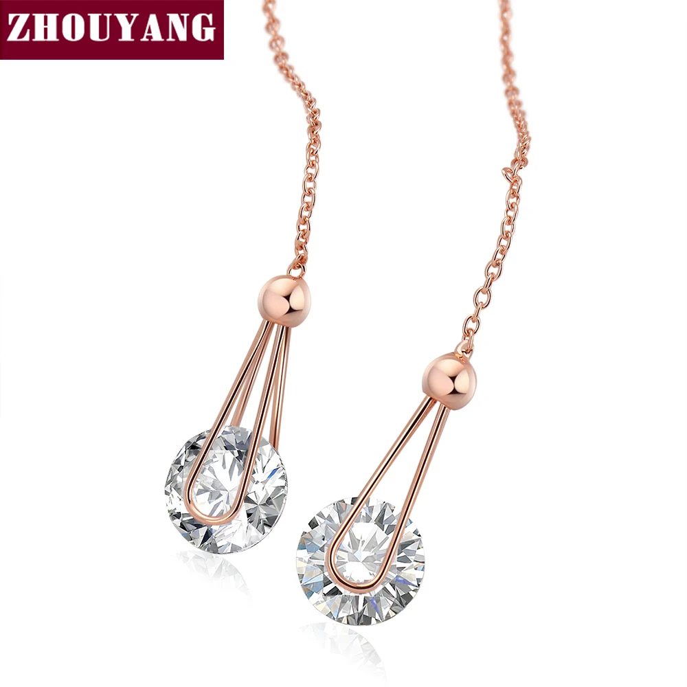 Image ZYE683 CZ Diamond 18K Rose Gold Plated Drop Earrings Made with Genuine Austrian Crystal Wholesale