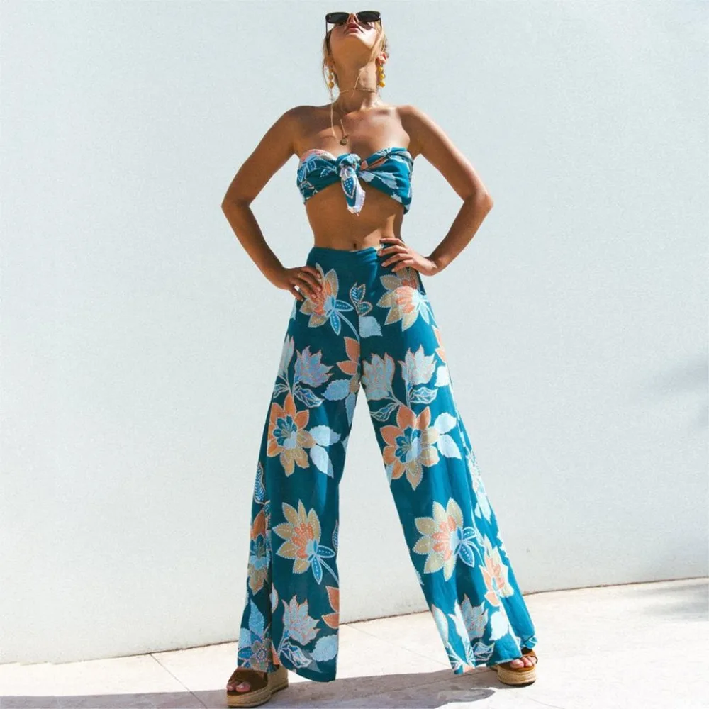Boho Camiseta Mujer Floral Print Short Top+Wide Leg Pants Drop Two Piece Set of Beach Summer 2019 Causal Two Part Women Set Sexy
Boho Camiseta Mujer Floral Print Short Top+Wide Leg Pants Drop Two Piece Set of Beach Summer 2019 Causal Two Part Women Set Sexy