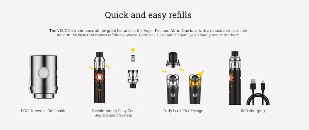 Vaporesso Veco Solo Vape Starter Kit 1500mah 2ML Capacity All-in-One Vape Pen Vaporizer